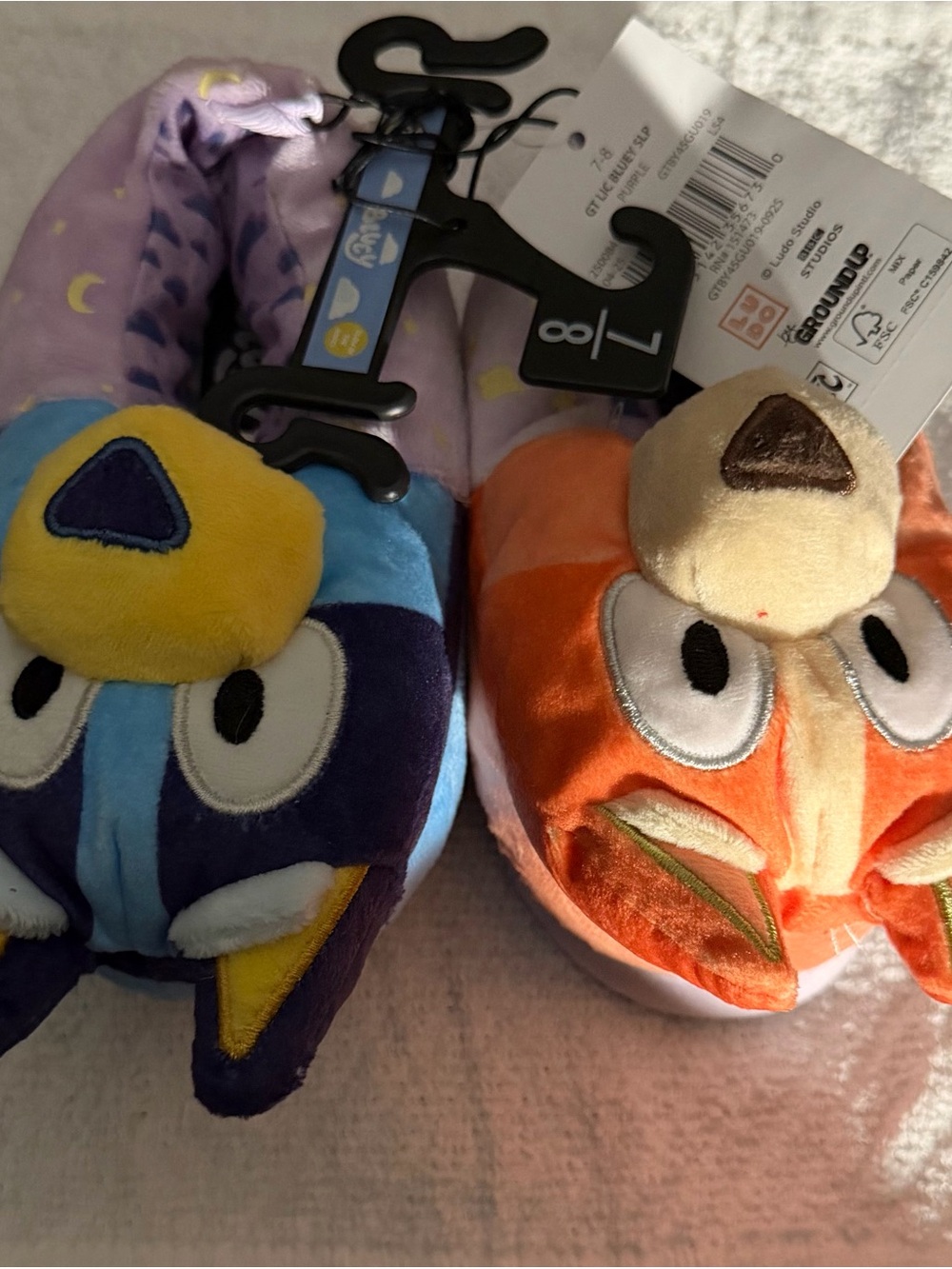 Kids Plush Animal Slippers - Purple & Orange